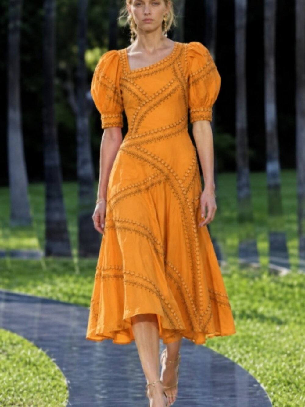 NWOT Spring/Summer 2022 Runway ULLA JOHNSON Uma Midi Dress in Papaya XS $995